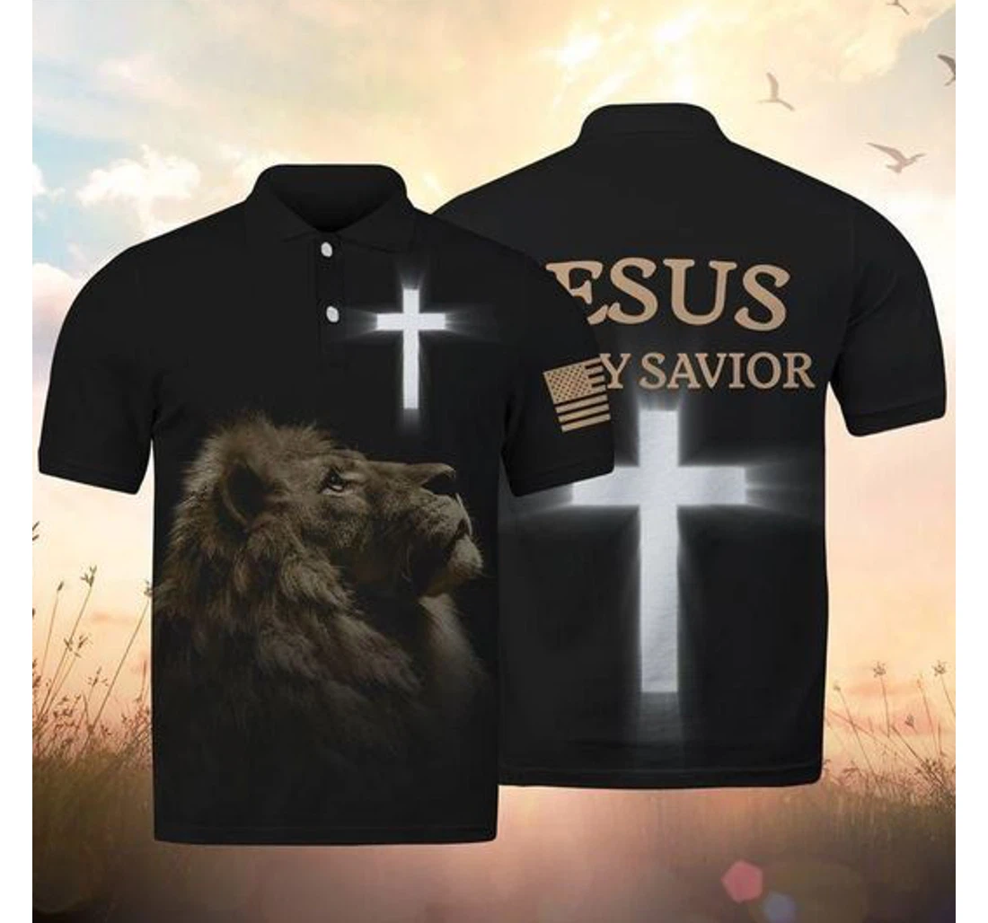 Personalized Lion Jesus Black Jesus Is My Savior For - Polo Shirt