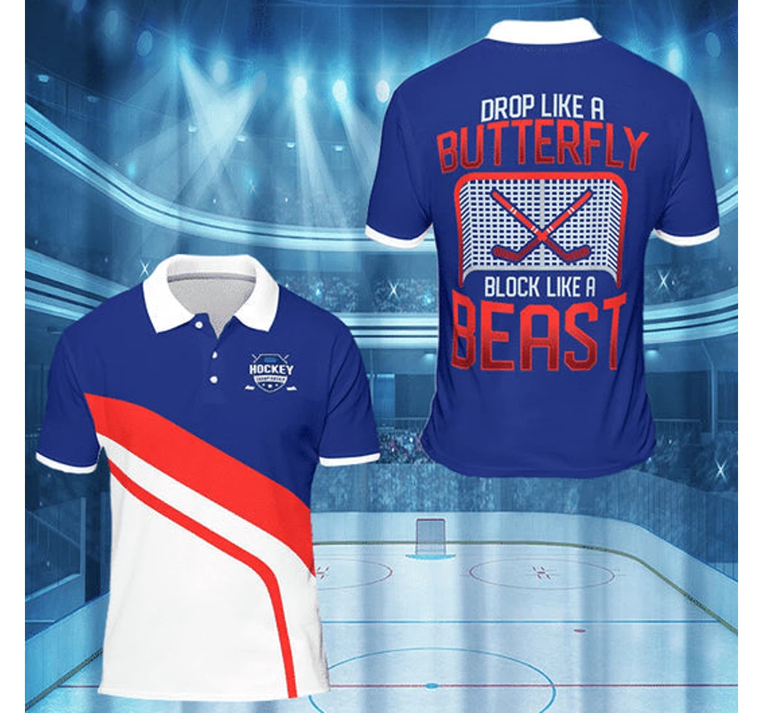 Personalized Drop Like A Butterfly Block Like A Beast Ice Hockey For - Polo Shirt