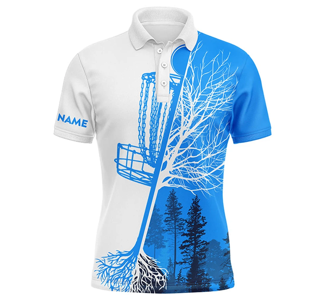 Disc Golf Custom Name Blue And White Disc Golf Basket Personalized Disc Golf Shirts Nqs4546 - Polo Shirt