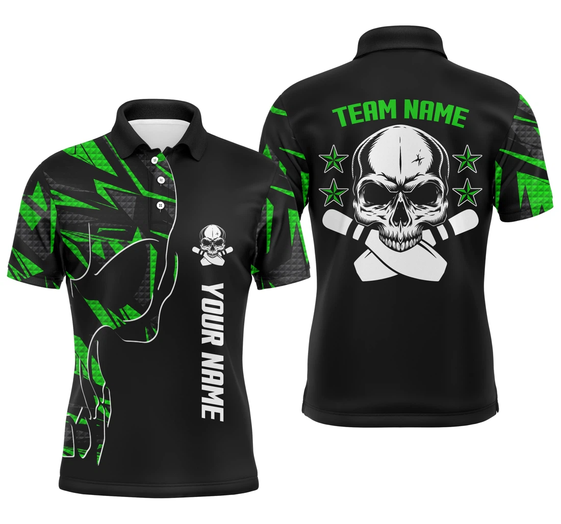 Bowling Shirts For Custom Name And Team Name Skull Bowling Team Bowling Shirts Green Nqs4553 - Polo Shirt