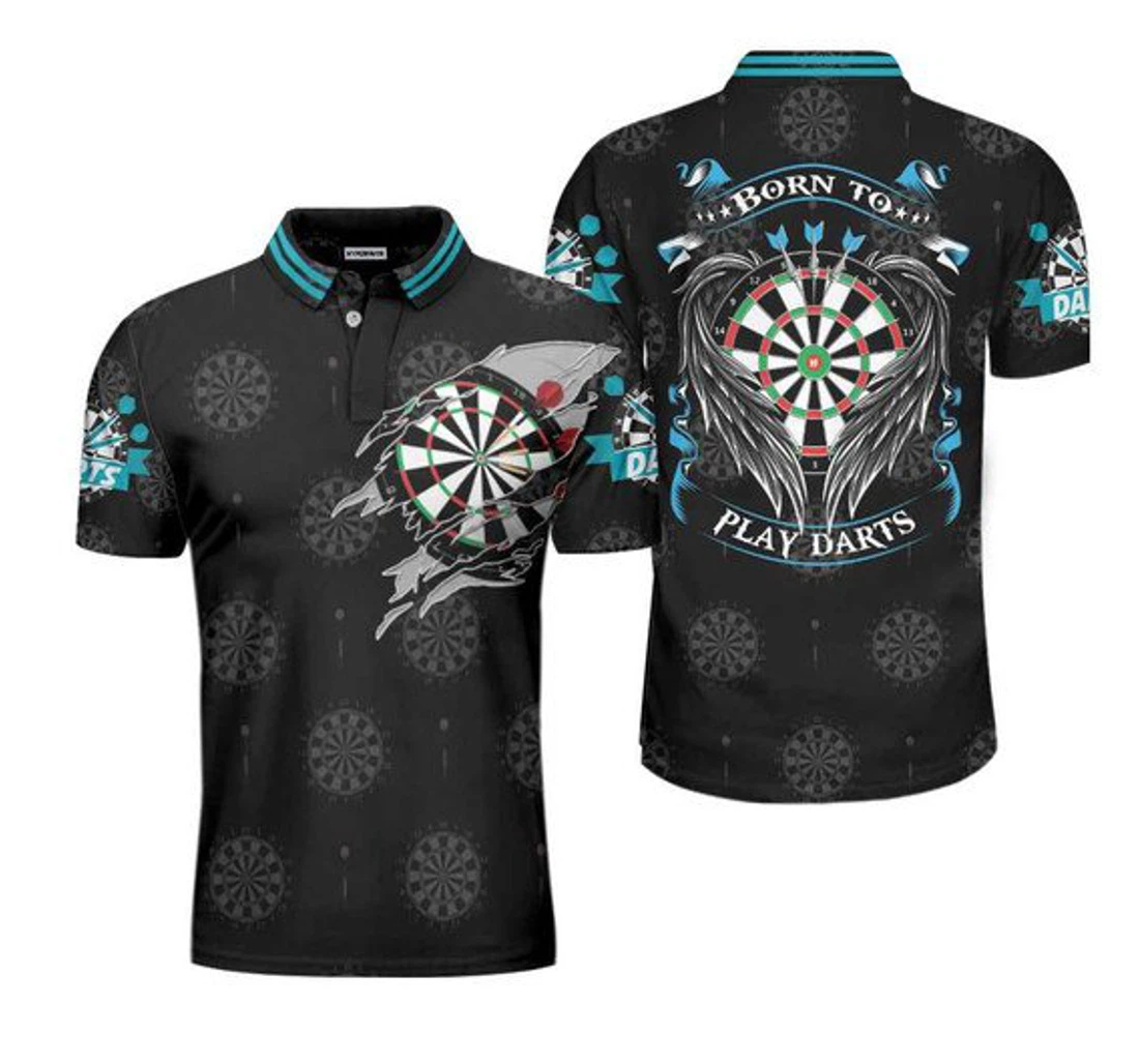 Personalized Born To Play Darts Scratch Board Black Blue For - Polo Shirt