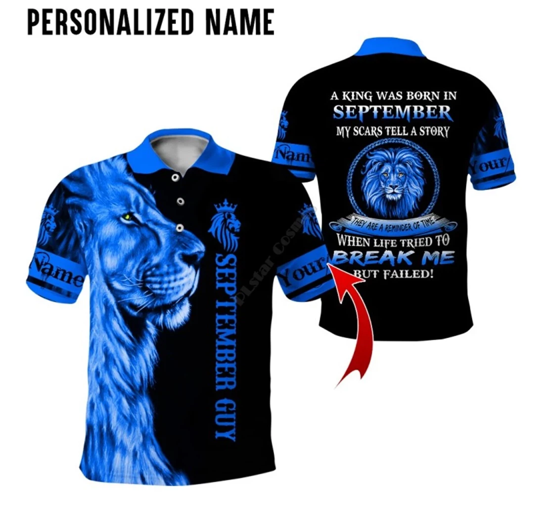 A King Was Born In September Lion Custom Name For - Polo Shirt