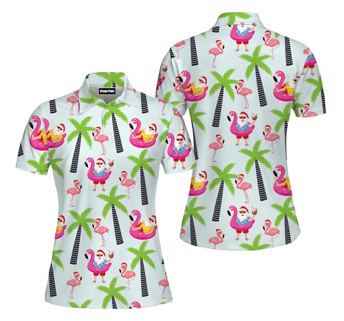 Personalized Santa Claus With Flamingo Christmas In July For - Polo Shirt