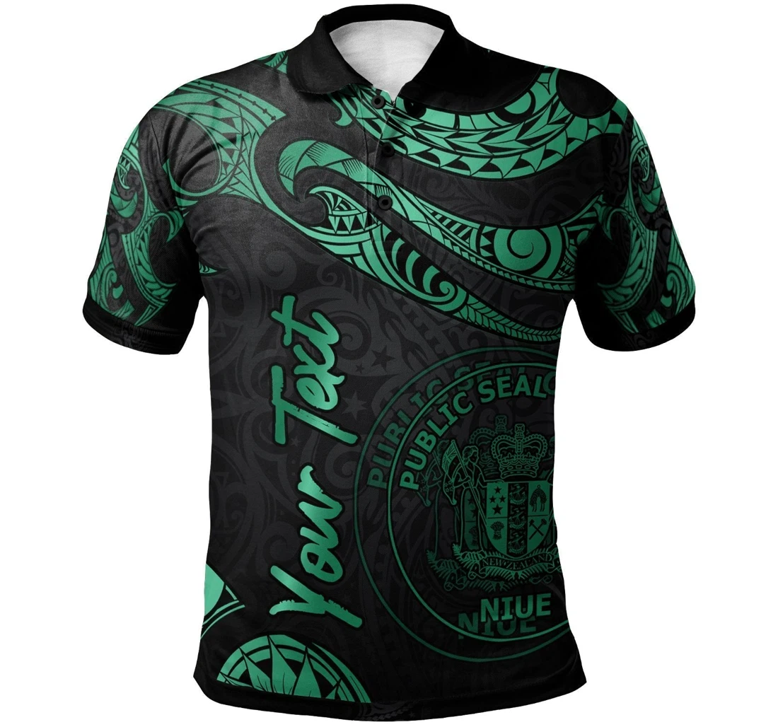 Niue Polynesian Tattoo Green Version Custom Name For - Polo Shirt