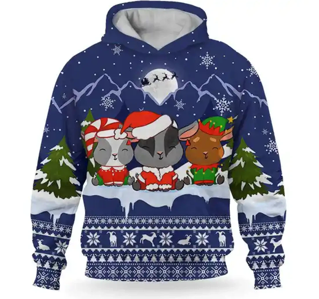 Personalized Goat Christmas Blue Knit Snow Christmas Christmas - 3D Printed Pullover Hoodie