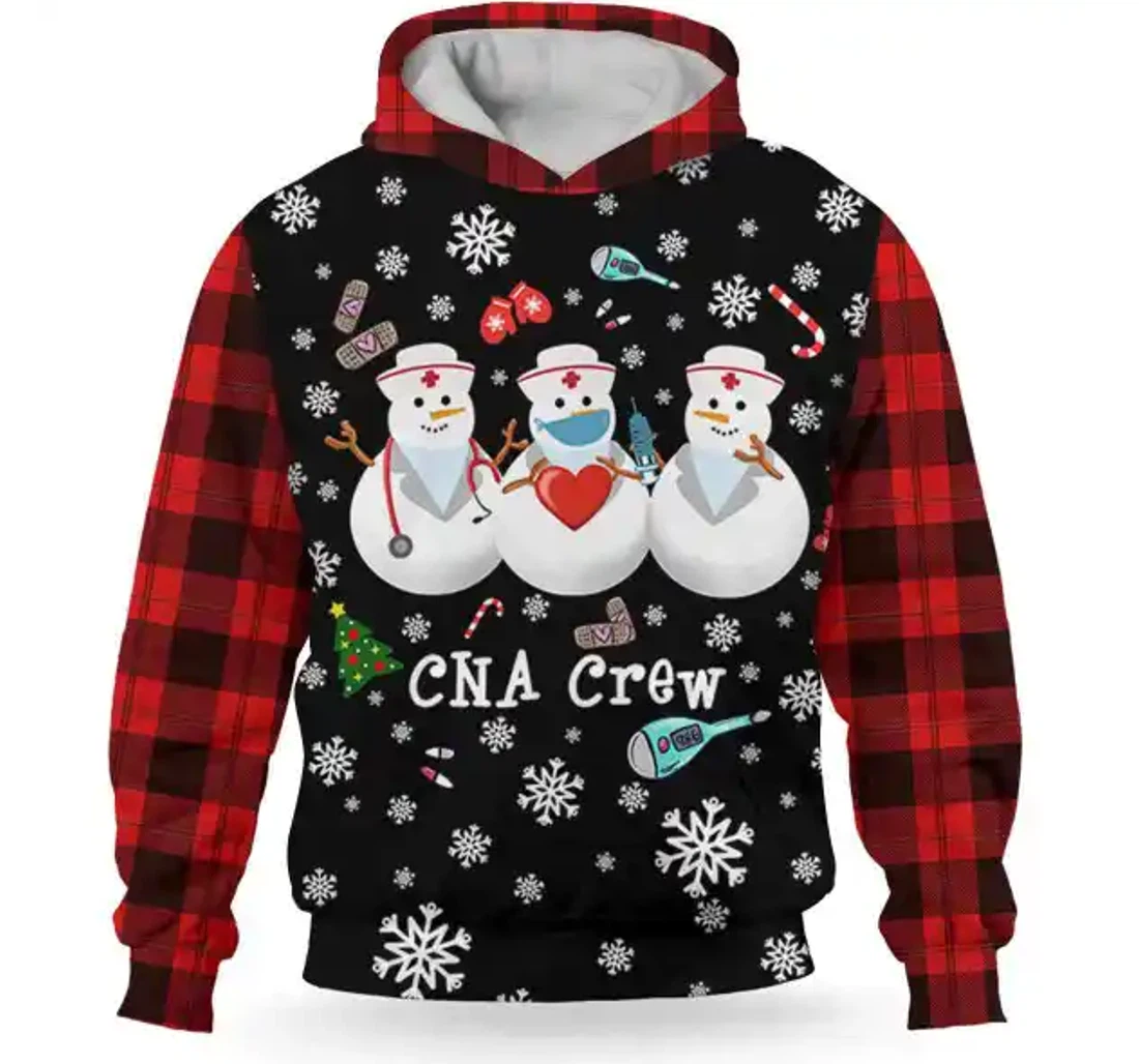 Personalized Cna Christmas Cna Crew Snowman Plaid Nurse Christmas Christmas - 3D Printed Pullover Hoodie