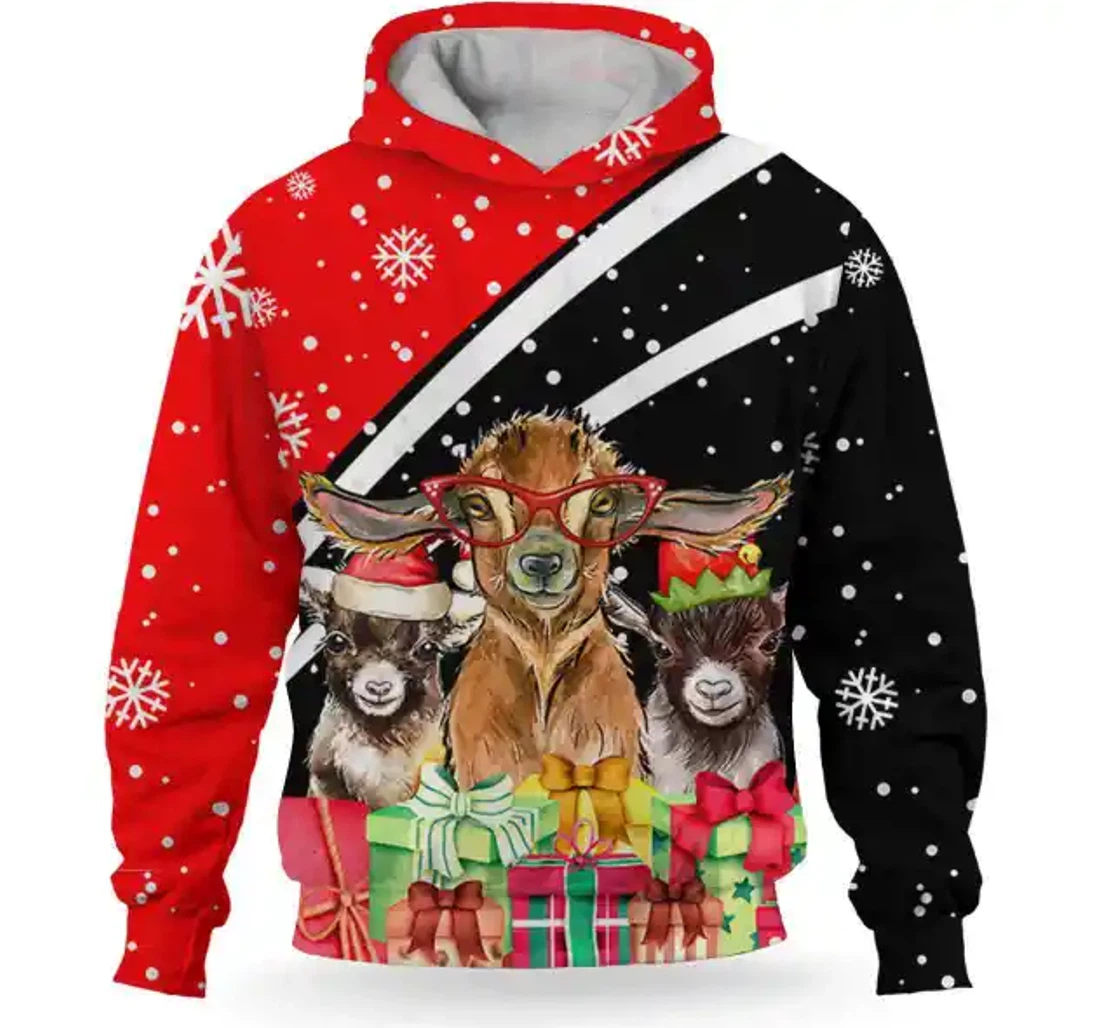 Personalized Goat Christmas Funny Snow Red Christmas Christmas - 3D Printed Pullover Hoodie