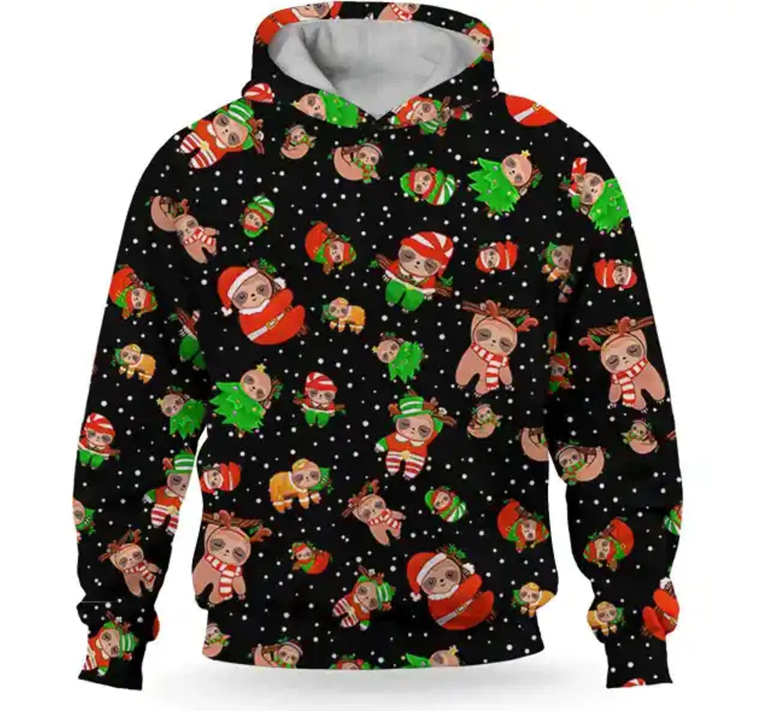 Personalized Sloth Christmas Cute Pattern Christmas Christmas - 3D Printed Pullover Hoodie