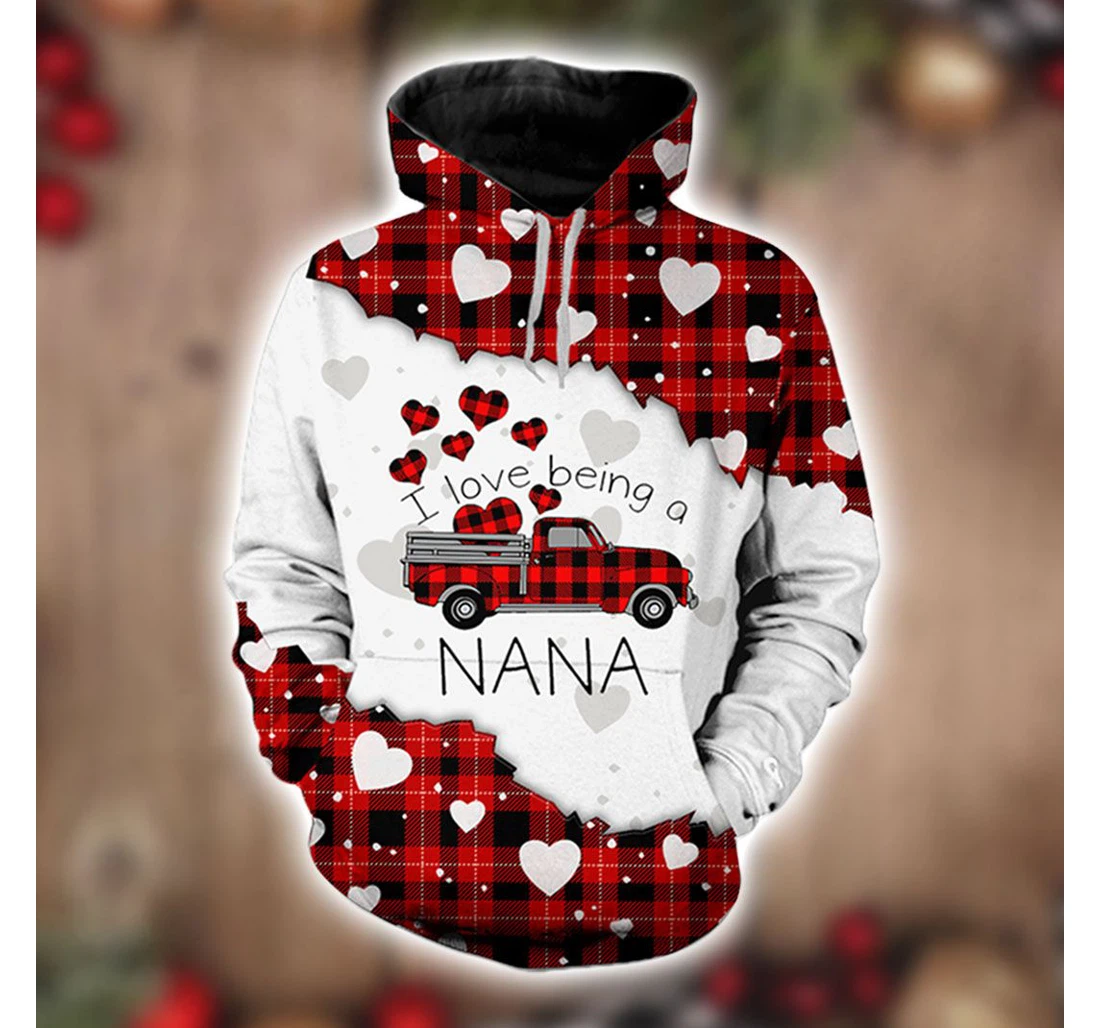 Personalized I Love Being A Nana Red Buffalo Truck Christmas Christmas Christmas - 3D Printed Pullover Hoodie