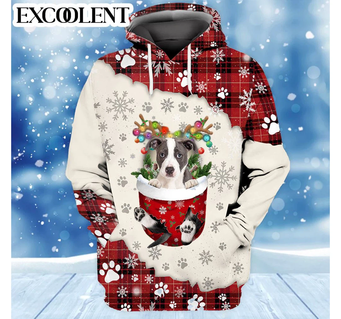 Personalized Pitbull In Snow Merry Christmas Christmas Christmas - 3D Printed Pullover Hoodie