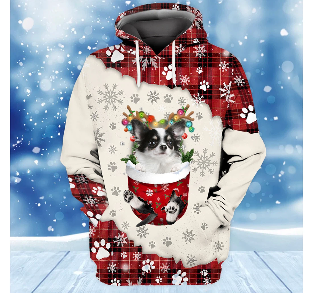 Personalized Long Haired White Chihuahua In Snow Merry Christmas Christmas Christmas - 3D Printed Pullover Hoodie