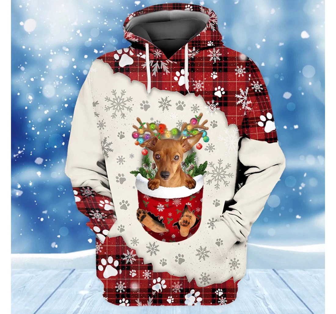 Personalized Red Miniature Pinscher In Snow Merry Christmas Christmas Christmas - 3D Printed Pullover Hoodie