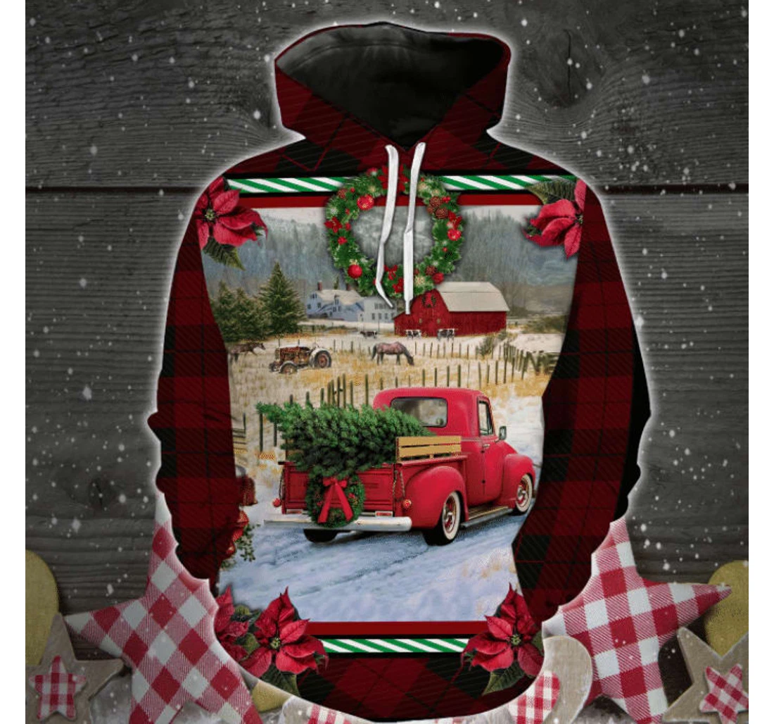 Personalized Red Truck Christmas Farmhouse Countryside Christmas Christmas Christmas - 3D Printed Pullover Hoodie