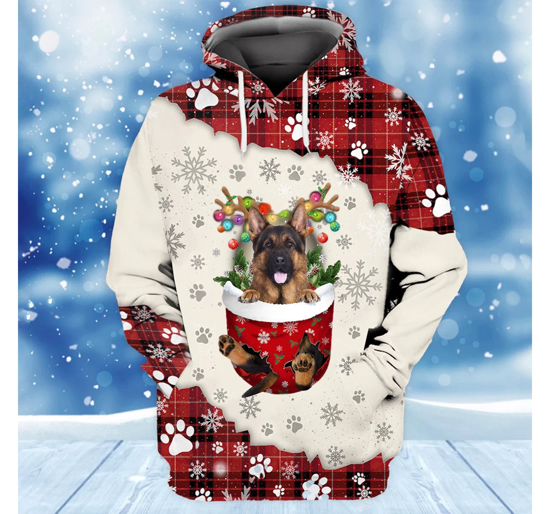 Personalized Long Haired German Shepherd In Snow Merry Christmas Christmas Christmas - 3D Printed Pullover Hoodie