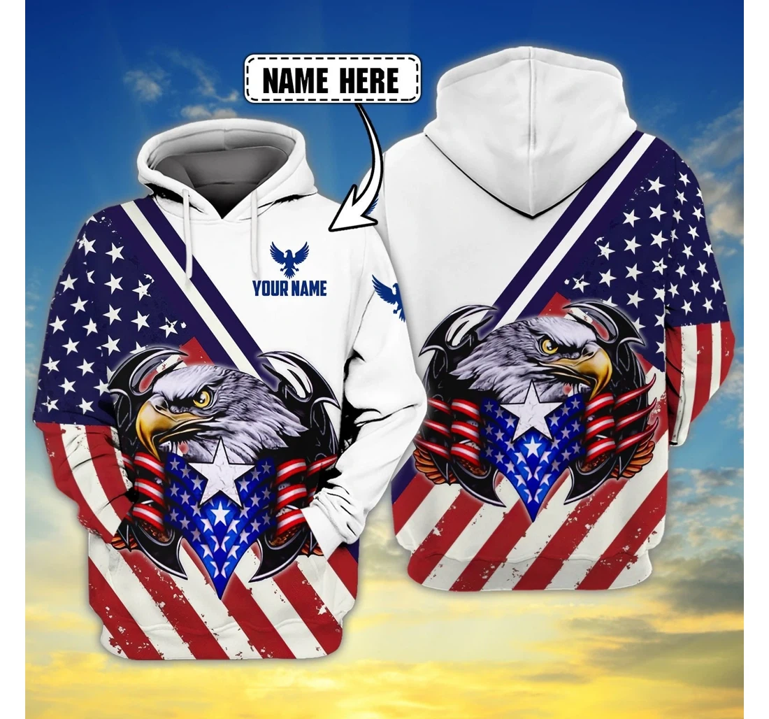 Eagle America Personalized Name Independence Day - 3D Printed Pullover Hoodie