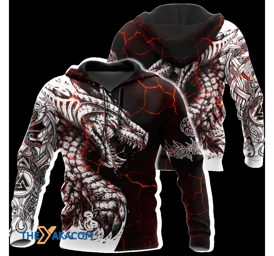 Personalized White Tattoo Dragon - 3D Printed Pullover Hoodie