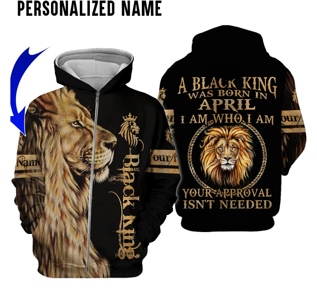 Personalized Zip Hoodie - Lion King Was Born In April Lion Clothes - 3D Printed
