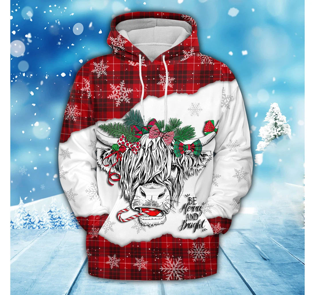 Personalized Merry Bright Cow Christmas Garland Christmas Christmas Christmas - 3D Printed Pullover Hoodie