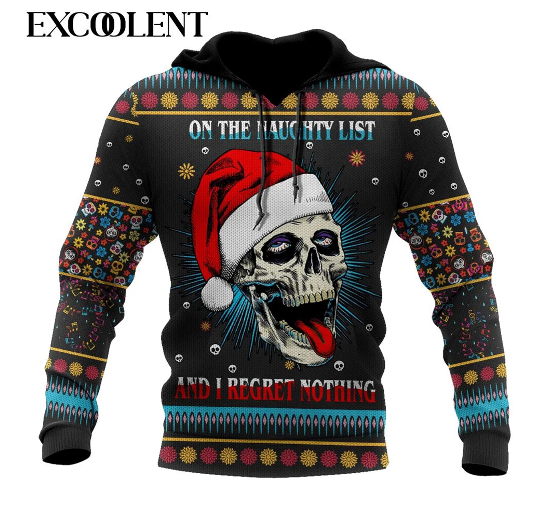 Personalized On The Naughty List Skull Christmas Christmas Christmas - 3D Printed Pullover Hoodie