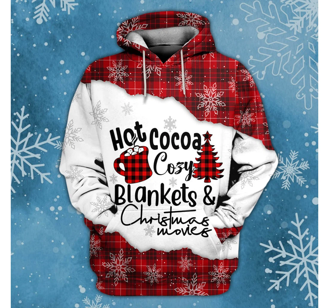 Personalized Hot Cocoa Cozy Christmas Movies Red Plaid Christmas Christmas Christmas - 3D Printed Pullover Hoodie