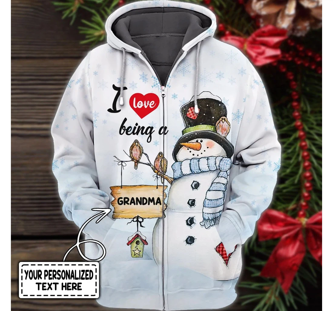 Personalized I Love Being Grandma Snowman Christmas Snowman Christmas Christmas Grandma - 3D Printed Pullover Hoodie