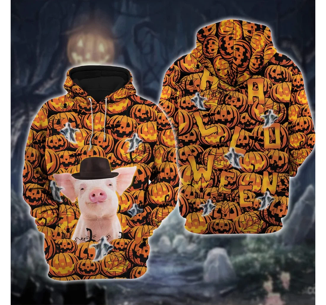 Personalized Pig Halloween Pumpkin Autumn Pattern Halloween Pig Lovers - 3D Printed Pullover Hoodie