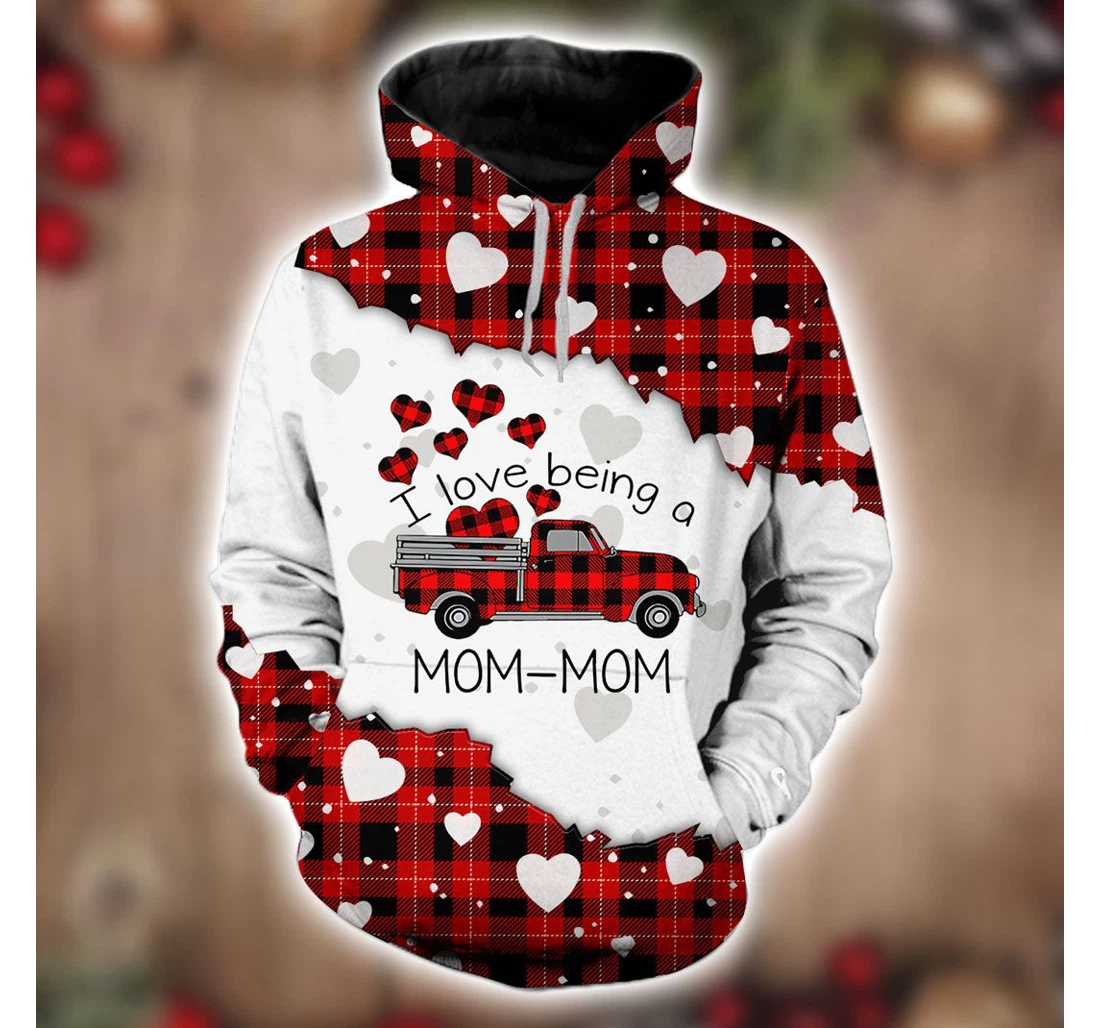 Personalized I Love Being A Mom Mom Red Buffalo Truck Christmas Christmas Christmas - 3D Printed Pullover Hoodie