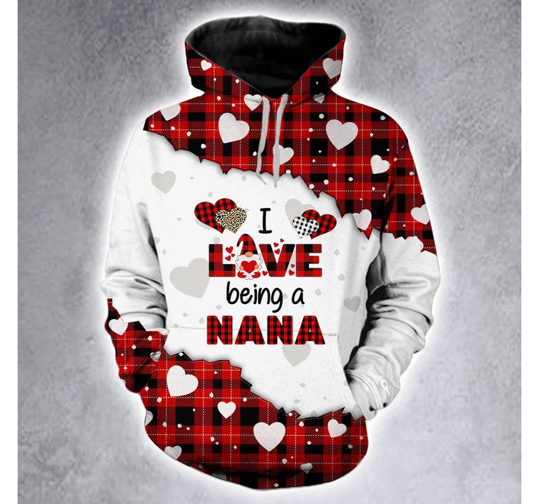 Personalized I Love Being A Nana Leopard Red Buffalo Christmas Christmas Christmas - 3D Printed Pullover Hoodie