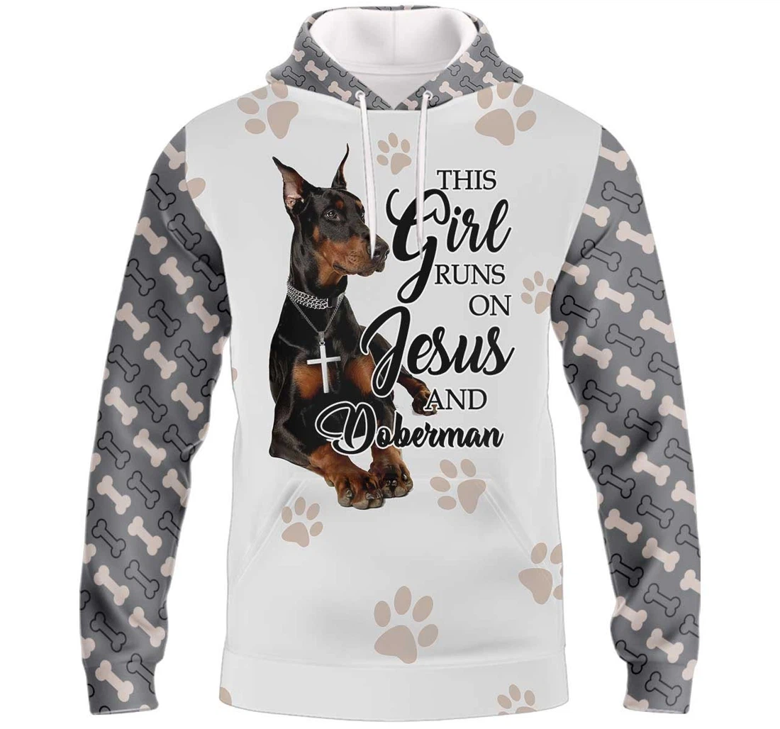 Personalized Jesus Doberman Doberman Dog Humans - 3D Printed Pullover Hoodie