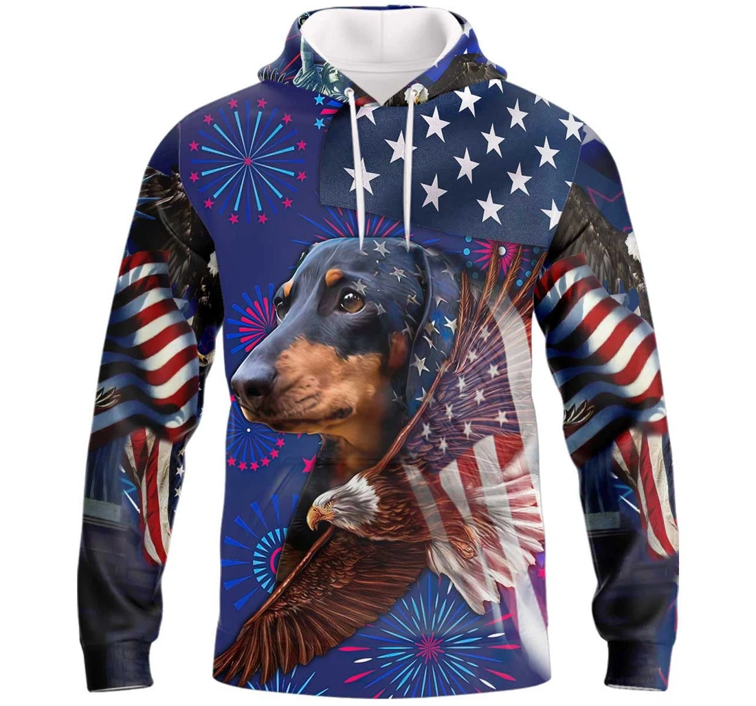 Personalized Dachshund Independence Day Dog Humans - 3D Printed Pullover Hoodie