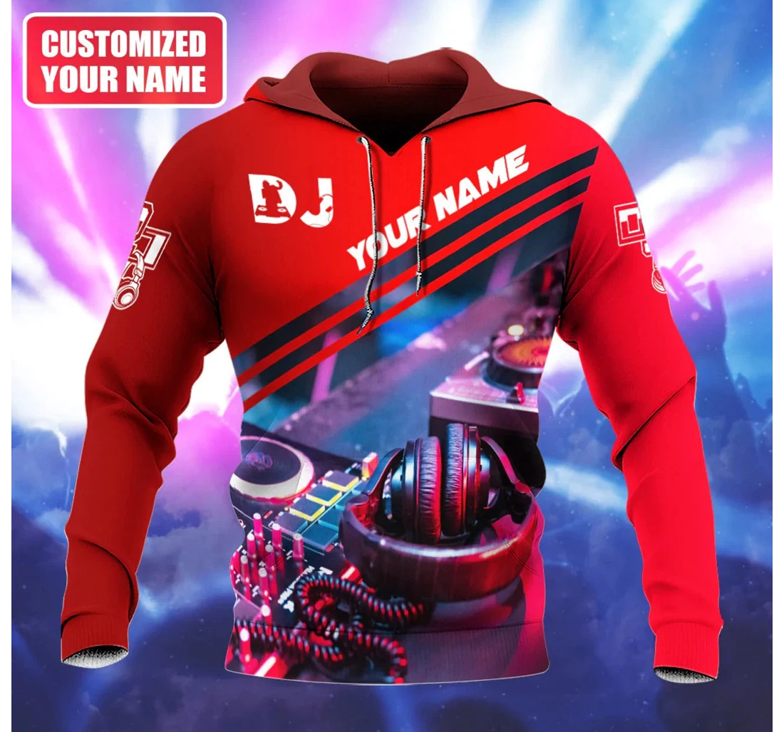 Customized Red Dj Dj Lover Disc Jockey Player Edm Party Dj - 3D Printed Pullover Hoodie