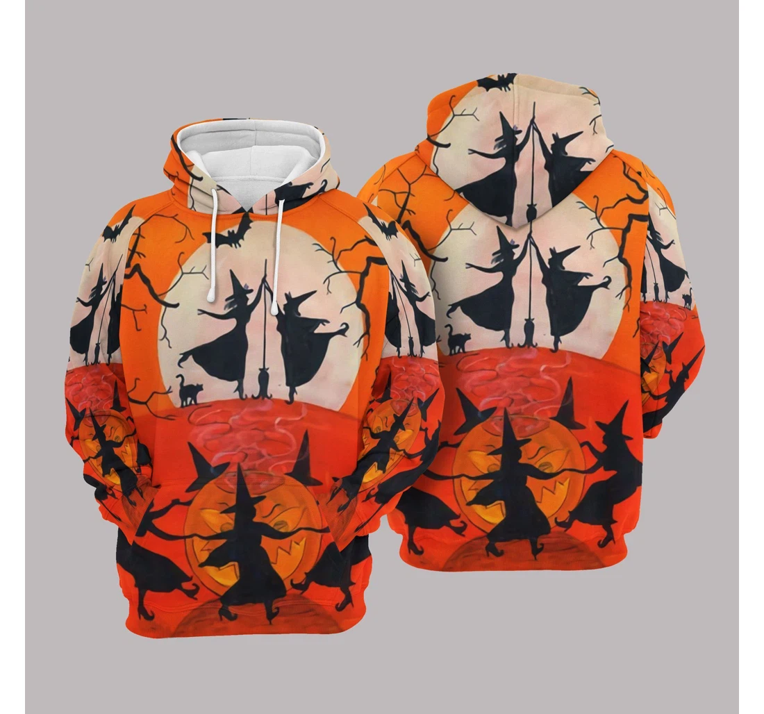 Personalized Funny Halloween Witch Dancing On The Moon Halloween - 3D Printed Pullover Hoodie