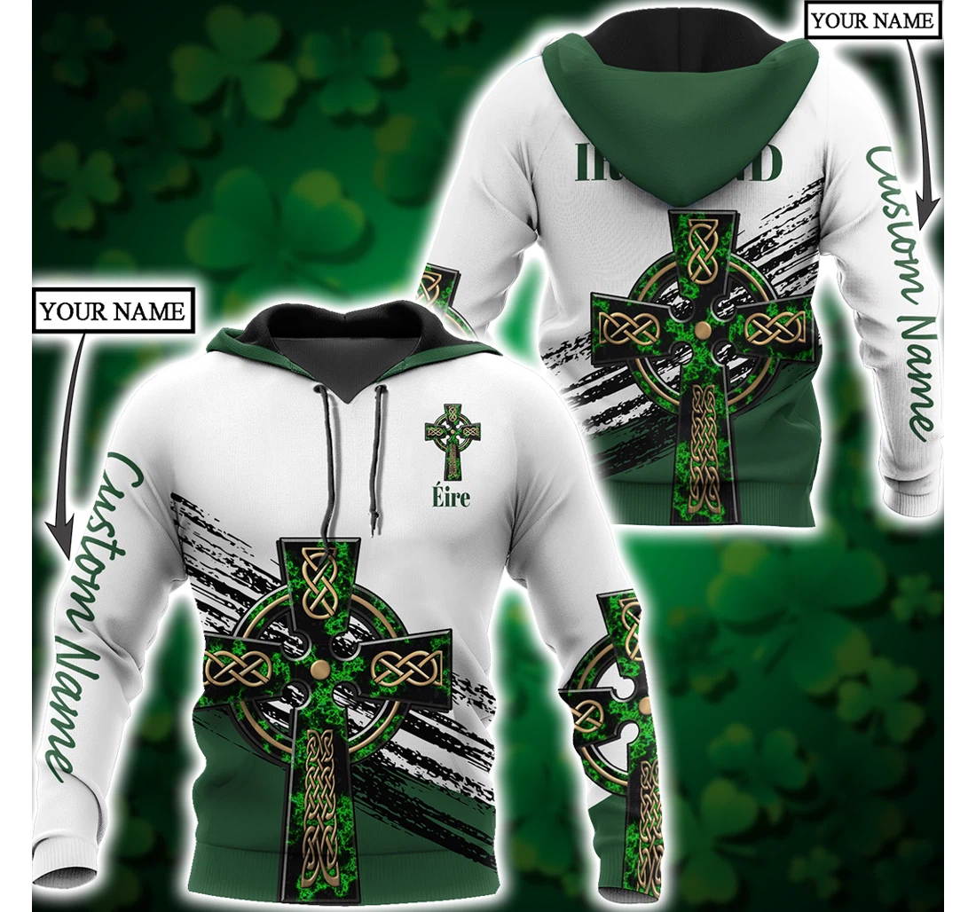 Cool Irish St Patrick's Day Celtic Cross Custom Name St Patrick's Day - 3D Printed Pullover Hoodie