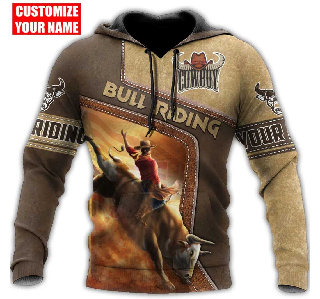 Personalized Personal With Name Bull Riding Cowboy Birthday Cowboy - 3D Printed Pullover Hoodie