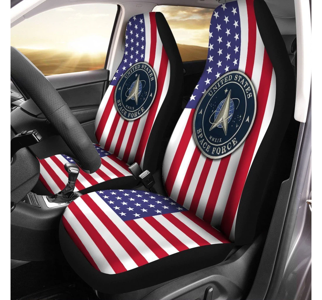 U S Space Force Custom Us Flag Universal Front Car Seat Cover