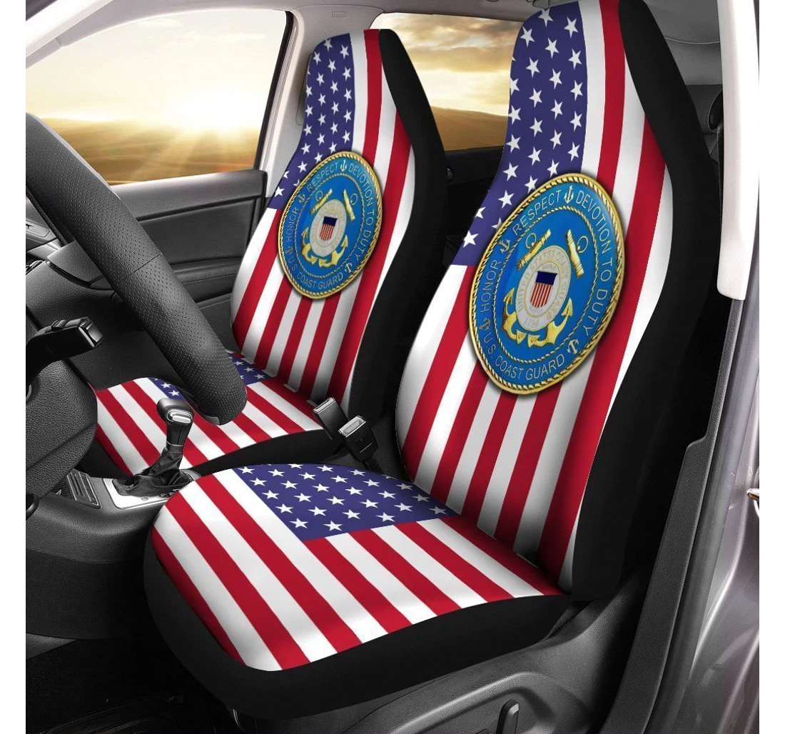 U S Coast Guard Custom Us Flag Universal Front Car Seat Cover