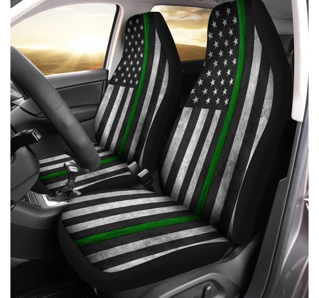 Thin Green Line Us Flag Custom Support Border Patrol Universal Front Car Seat Cover