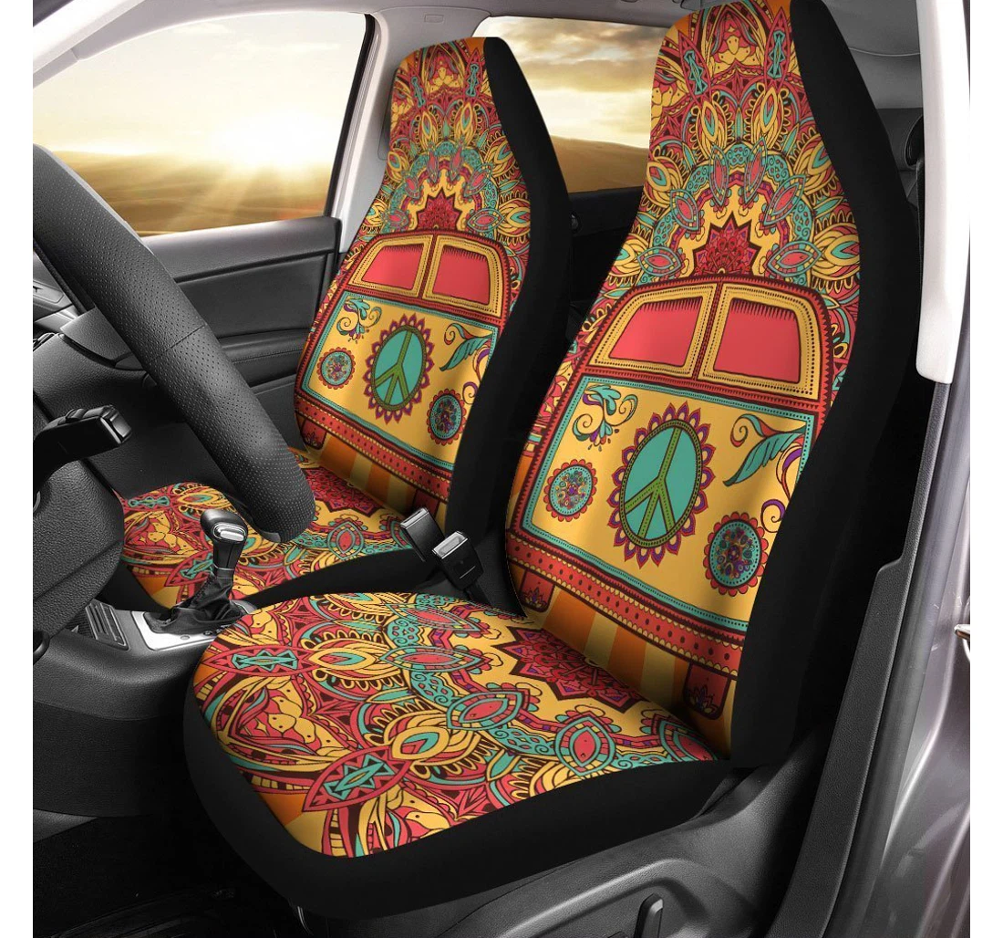 Hippie Van Peace Symbol Universal Front Car Seat Cover