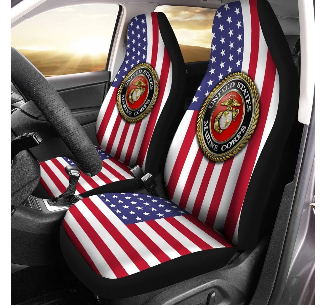 U S Marine Corps Custom American Flag Universal Front Car Seat Cover