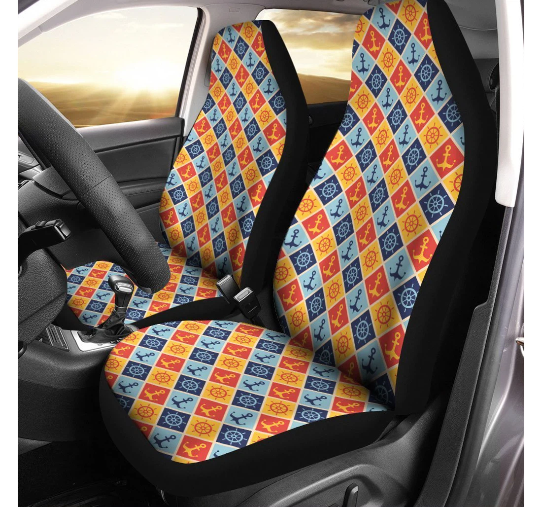 Sailor Anchor Custom Pattern Universal Front Car Seat Cover