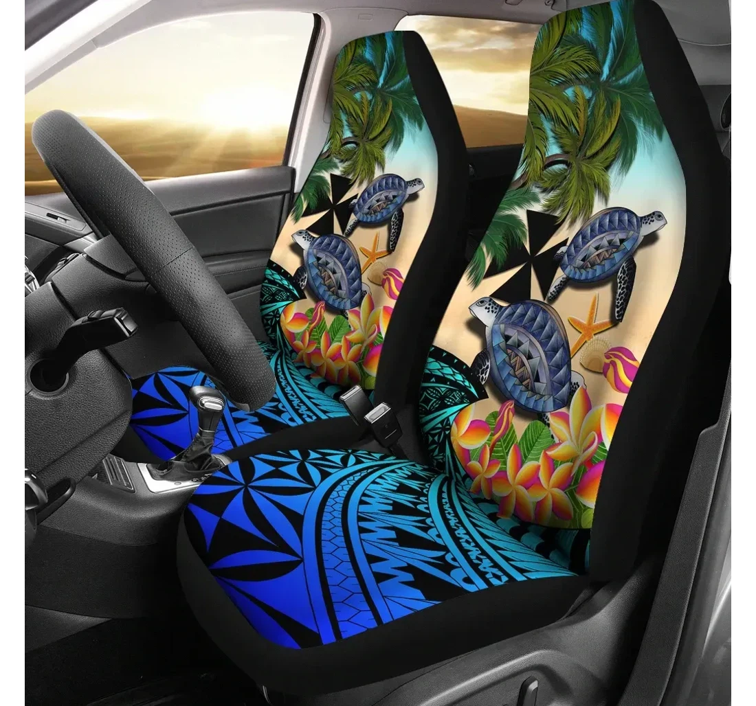 Wallis And Futuna Polynesian Turtle Coconut Tree And Plumeria A24 Universal Front Car Seat Cover
