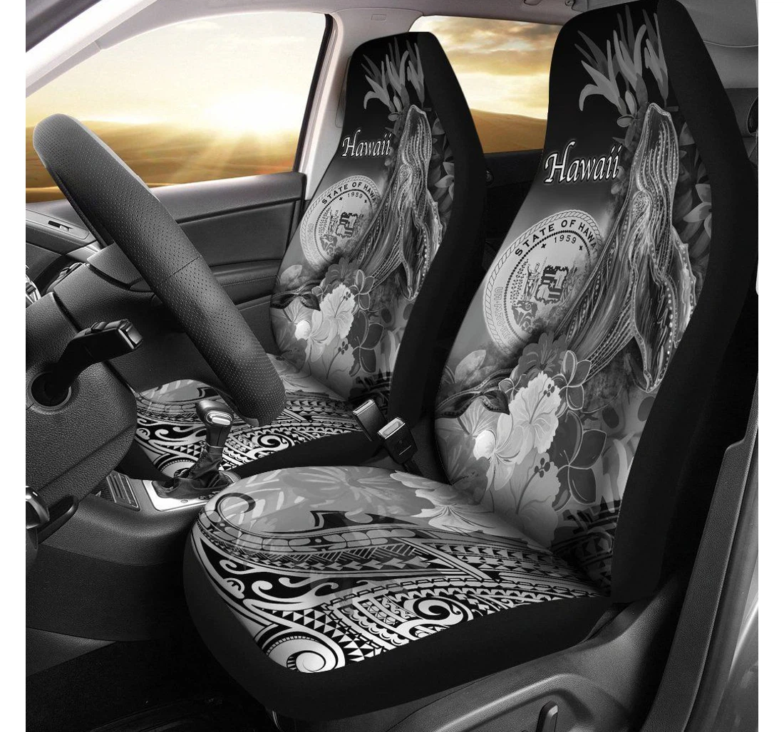 Polynesian Hawaii Humpback Whale With Tropical Flowers White Bn18 Universal Front Car Seat Cover