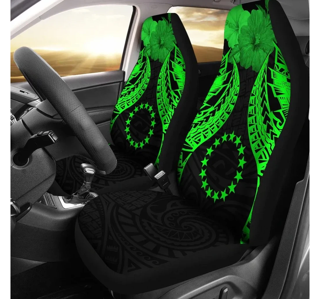 Cook Islands Polynesian Pride Seal And Hibiscus Green Bn39 Universal Front Car Seat Cover