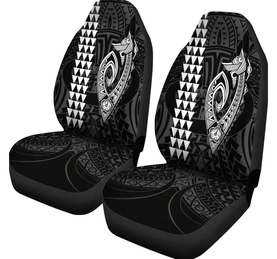 Hawaii Kakau Makau Fish Hook Polynesian White Ah J6 Universal Front Car Seat Cover