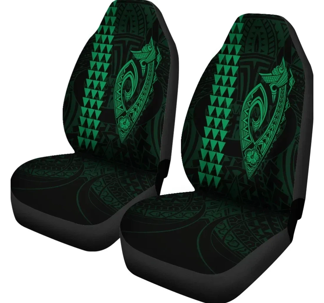 Hawaii Kakau Makau Fish Hook Polynesian Green Ah J6 Universal Front Car Seat Cover
