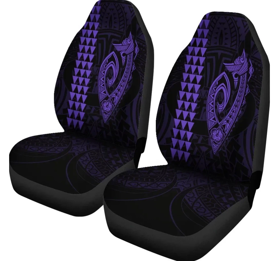 Hawaii Kakau Makau Fish Hook Polynesian Purple Ah J6 Universal Front Car Seat Cover