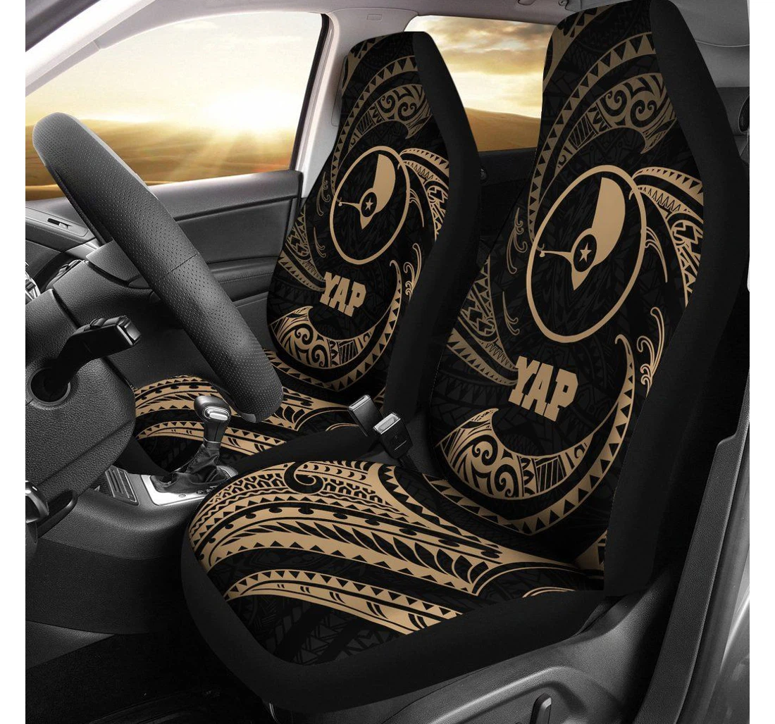 Yap Micronesia Gold Tribal Wave Bn12 Universal Front Car Seat Cover