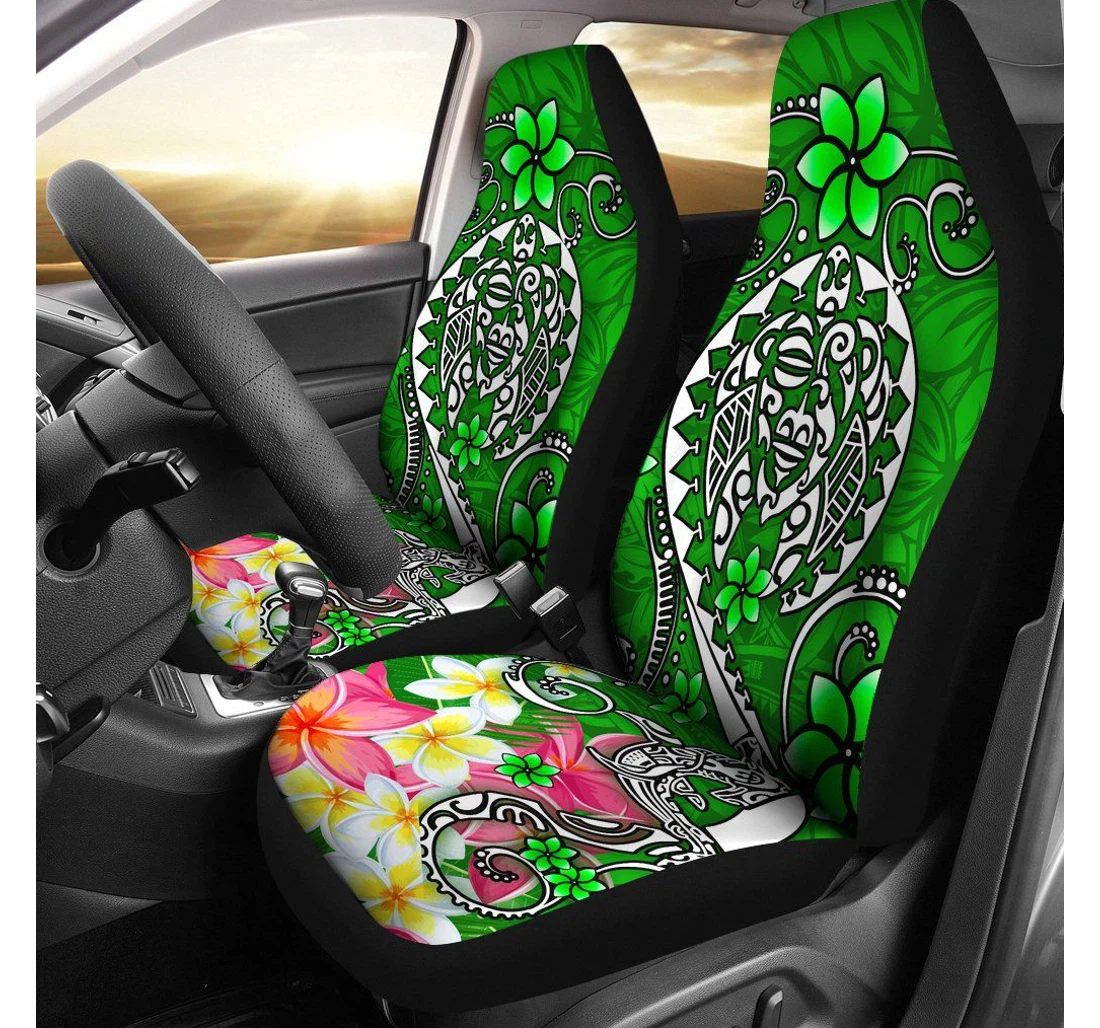 Polynesian Turtle Plumeria Green Color Bn18 Universal Front Car Seat Cover