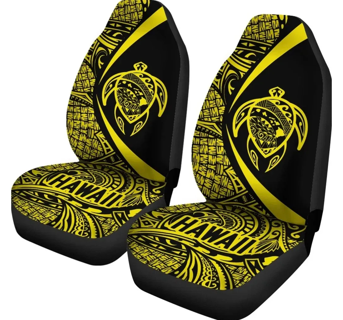 Hawaii Turtle Map Polynesian yellow Circle Style Ah J9 Universal Front Car Seat Cover