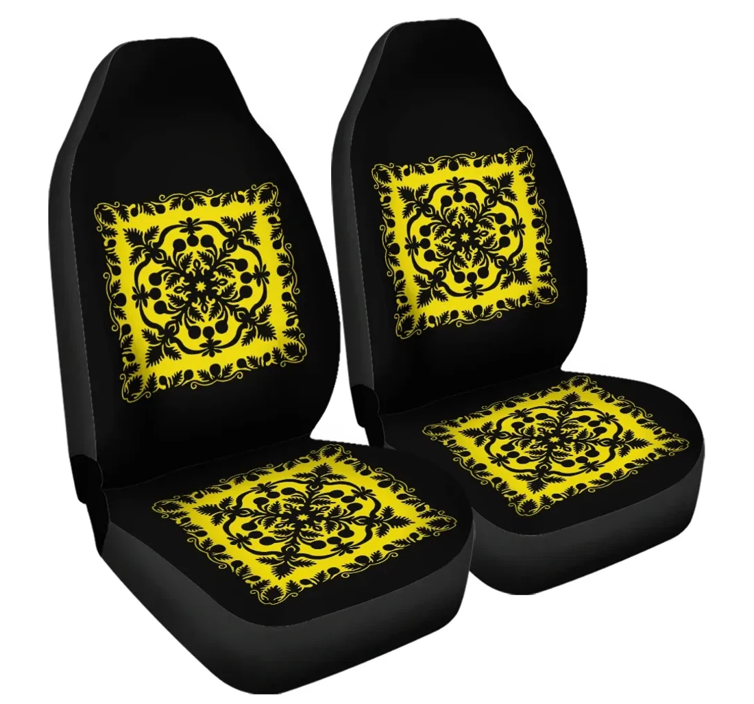 Accessory Hawaiian Royal Pattern Black And Yellow Ah J3 Universal Front Car Seat Cover